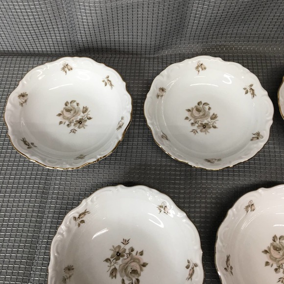 Set of 5 Vintage Winterling China Dawn Rose 5 1/2" Dessert/Sauce Bowls Gold Trim - Picture 8 of 16